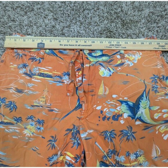Vintage Polo Ralph Lauren Shorts Mens 36 Orange AOP Tropical Cut Off Chino READ - Picture 7 of 8